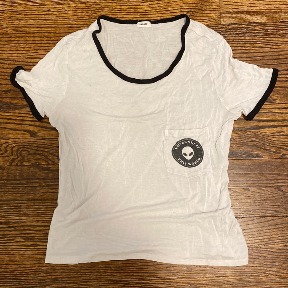 Garage, t-shirt, small, pocket with text and picture: “you’re out of this world”